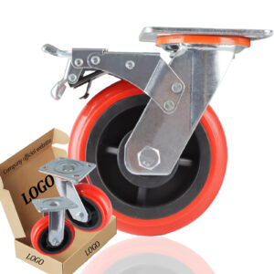 3/4/5 Inch Heavy Duty PVC Pedal Trolley Caster Wheels Orange Secure Rotating Shopping Cart Industrial Castor with Swivel Style